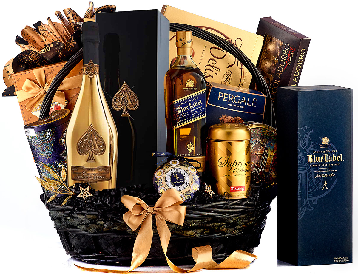 Coș Cadou Blue Cristal Cadoul Special, cu Armand de Brignac și Johnnie Walker Blue Label